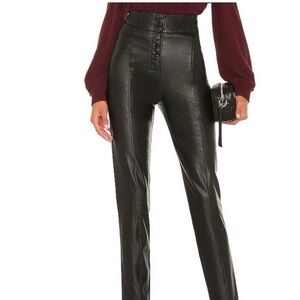 BCBG High-Waist Black Vegan-Faux Leather Pants. Front Button Detail NWT Sz S